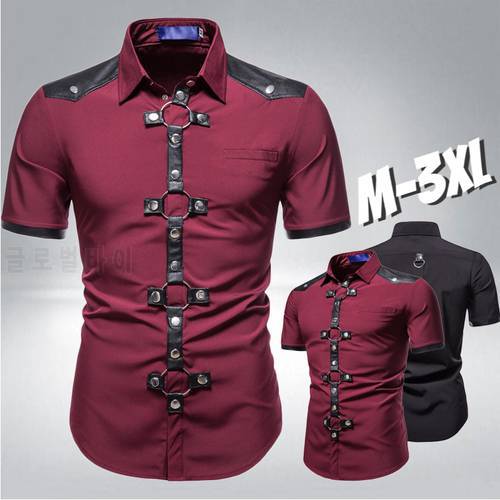 Fashion New Men&39s Punk shirts Men&39s Gothic Rivet Short Sleeve Shirts Casual For Men Comfortable Summer Wear shirts