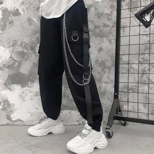 Cargo Pants Men Chains Pocket Punk Black Sweatpants Gothic Harajuku Jogger Trousers Women Clothing Hip-Hop Streetwear Techwear