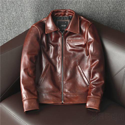 2021 Fashion Genuine Cow Leather Jacket Men Vintage Motorcycle Veste Cuir Homme Wine Red Zipper Moto Biker Slimfit Bomber Coat