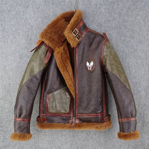 Free shipping.men classic Bomber pilot natural fur jacket.winter warm thick B3 style genuine sheepskin wool coat.quality