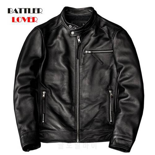 Classic Casual Style 100% Cowhide Jacket Men Slim Genuine Leather Clothes Real Fit Cow Leather Coats Plus Size 6XL Free Shipping