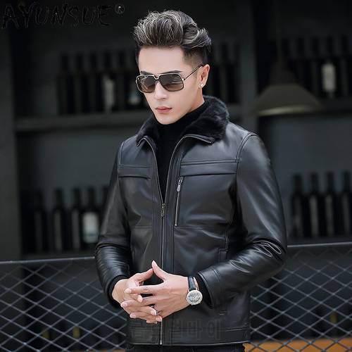 AYUNSUE 100% Genuine Sheepskin Leather Jacket Men Winter 2021 Real Mink Fur Coat Male Warm Thick Parkas Casaco Masculino Gxy274