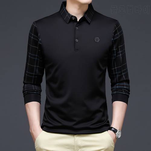 TFETTERS Brand 2022 Autumn Polo Shirt Men Long Sleeve Casual Business Polo Shirt Fashion Patchwork Anti-wrinkle Mens Clothing