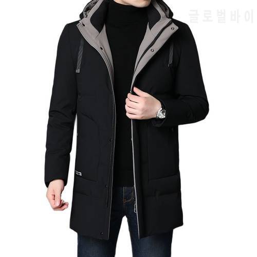 Winter Jacket Men White Duck Down Jacket Thick Warm Long Hooded Mens Solid Color Down Coats Fashion Casual Men Clothing 2021