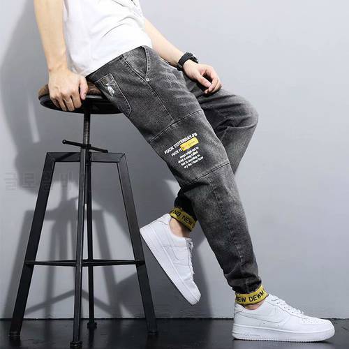 Hip Hop Men&39s Jeans Korean Fashion Men Clothing Harem Pants Jeans Casual Streetwear Print Jeans Men Elastic Waist Men Trousers