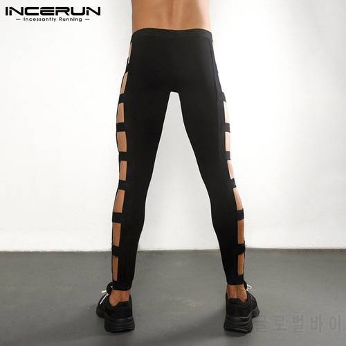 INCERUN New Men Sports Fashionable Stretch Joggers Cut-out Pantalones Stylish Solid Color Trousers Elastic Taped Tracksuit S-5XL