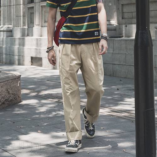 Non Stock 1930s IVY Style Double Pleated Chino Trousers Suit Pants Style Men&39s Casual Loose Straight Khaki Cargo Pants