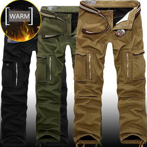 Casual Pockets Thicken Warm Winter Men&39s Pants Brown Pants Black Pants Men Mens Clothing Cargo Pants Autumn and Winter