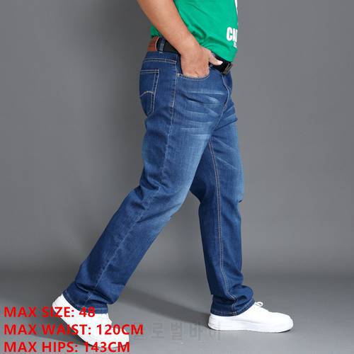 Classic Jeans Men Spring Long Pants Plus Size 44 46 48 High Waist Elastic Lightweight Summer Denim Trousers Smart Casual Jean
