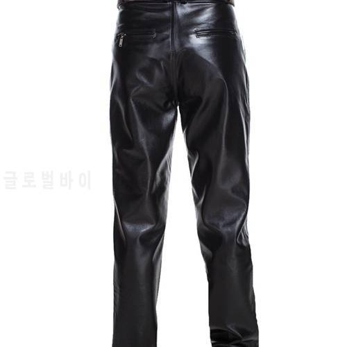 Men Genuine Leather Pants Mid-rised Pants Spring Autumn Winter Warm Pockets Casual Straight Pants Zipper Men&39s Full Length Pants