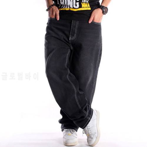 Men&39s loose straight wide leg jeans hip hop streetwear black skateboard size 30-46 2021