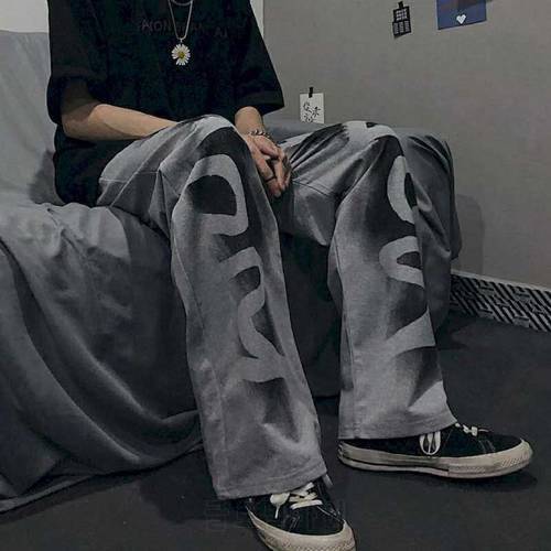 Casual pants all-match loose-fitting pants straight trousers for men and women Korea Harajuku style street dark purple flame