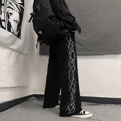 Japanese Streetwear Men Black Harajuku Pants Man Wide leg Trousers Hip Hop Elastic waist Loose Sport Casual Gray Sweatpants