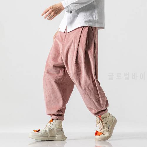 Casual Men Solid Color Harem Pants Fashion Joker Baggy Wide Leg Trousers Joggers Street Mens Corduroy Sweatpants Plus Size M-5XL