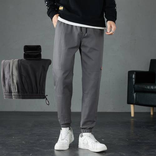 Slim Warm Winter Pants Men 2021 New Japan Slacks Thick Black Pants Harajuku All-match Brand Fashion Casual FleeceTrousers Male