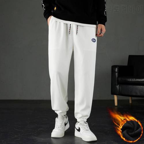 2021 Winter New Warm Fleece Jogger Pant Comfortable Loose Gym Wear All-match Fashion Casual Men Drawstring Track Trousers Thick