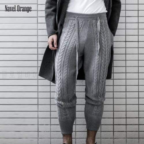 Men Daily Style Sweatpants Oversize 3XL Sports Pants 2021 Spring Autumn Men Boot Cut Pant Casual Drawstring Twisted Knitted Pant