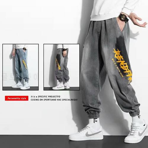 High quality Fashion Men&39s Cargo Jeans Hip Hop Trend Streetwear Jogging Denim Pants Men Casual Elastic Waist Casual Baggy Jeans