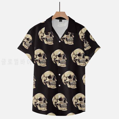 2021 Summer Short-sleeved Shirt Skull Plus Size Summer Casual Elements Men&39s Clothin
