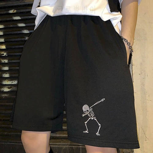 Men&39s Funny shorts summer Korean Harajuku retro spoof skull embroidery loose casual sports male female student pants hip hop