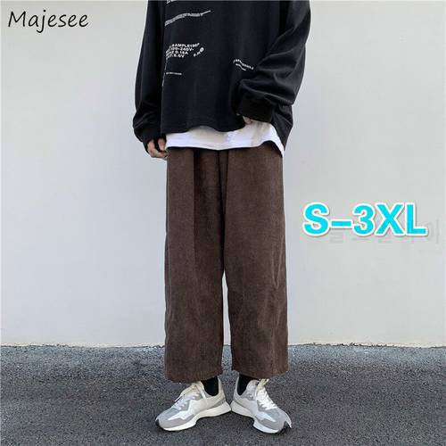 Men Casual Pants Plus Size 3XL Solid Corduroy Straight Trousers Male Loose Ins Chic Elastic Waist Trendy Korean Style Streetwear