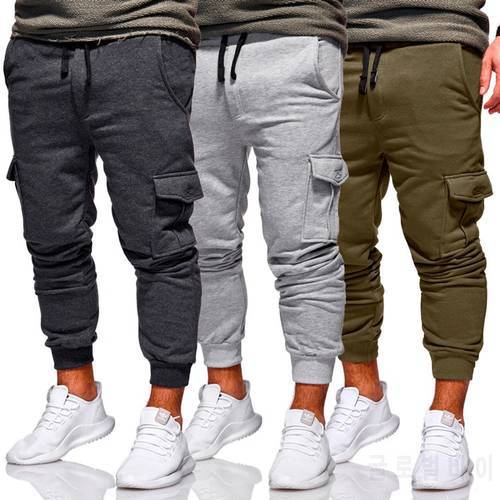 Plus Size Men Cargo Pants Side Pockets Solid Hip Hop Casual Pants Male Joggers Trousers Fashion Casual Streetwear Pants