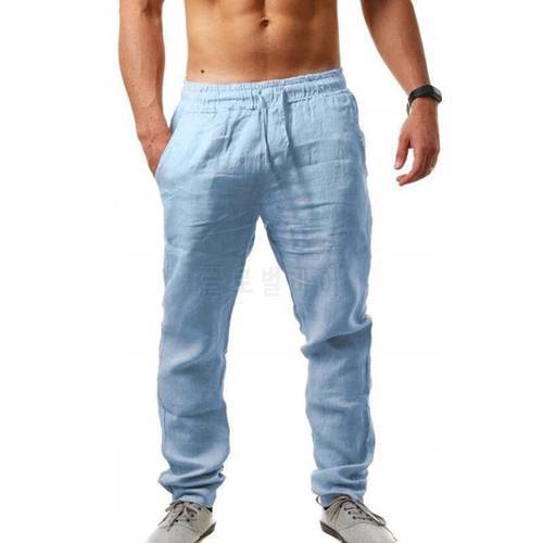 Men Casual Sweatpants Hip hop Style Cotton Linen Trousers Soft Breathable Solid Color Long Drawstring Pants Men&39s Clothing