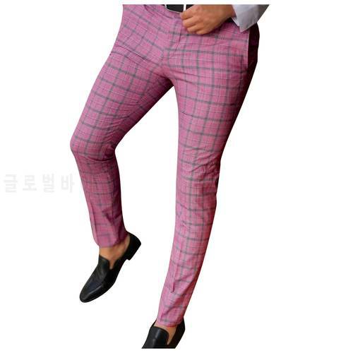 Men&39s Casual Plaid Pants Skinny Pencil Pants Zipper Elastic Waist Fashion Men&39s clothing Classic Pants Formal Trousers