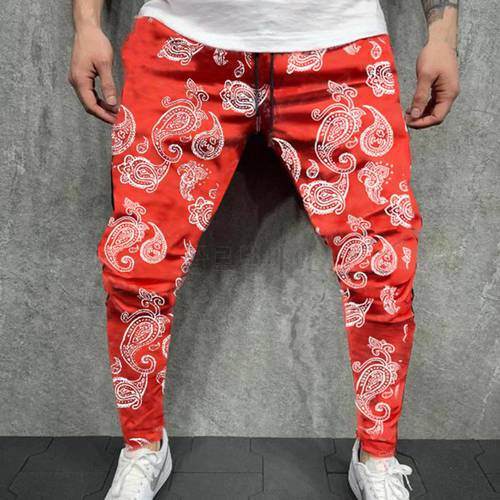 Pants Men Trousers Vintage Print Hip-hop Mid Waist Drawstring Autumn Pencil Pants Vintage Print Hip Hop Men Harem Pants