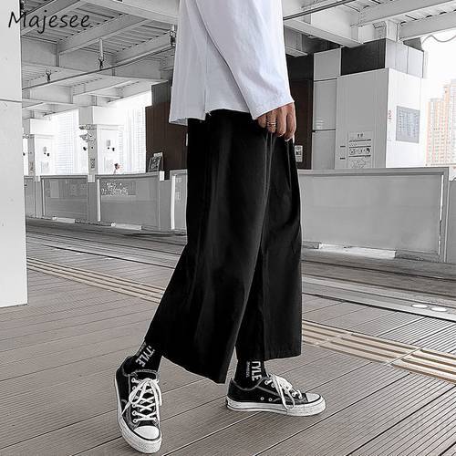 Wide Leg Pants Men Drape Straight Loose Vintage Japan Style Harajuku Ankle-length Trousers Cozy Versatile Black Pantalones Male