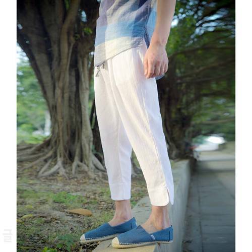 2019 Summer Leisure Trousers 6 Colors 100% Linen Cotton Waist Men Pants Regular Straight Bottom Flax Men Casual Pants