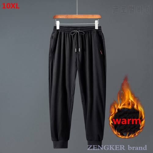 Winter plus velvet thickening men&39s tide brand plus size casual trousers large size sports pants youth leisure stretch 10XL 9XL