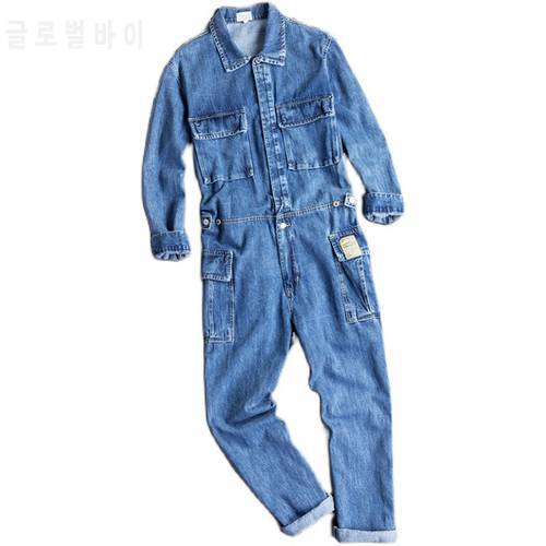 Japan and South Korea fashion tooling denim one-piece overalls men&39s fall/winter suit loose casual all-in-one work clothes