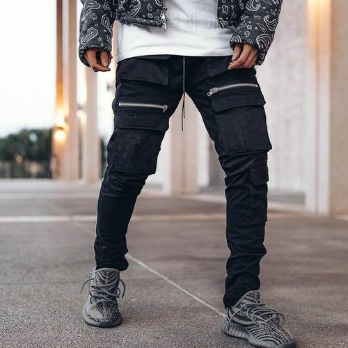 2021 Men Cargo pants Muscle Fitness Brothers Running Pants Multi Bag Men&39s Small Foot Slim Fitting Work Clothes Casual Pants