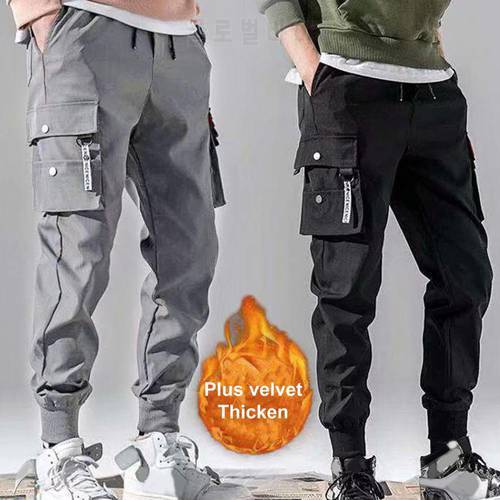 Hot！2021 Men Pants Autumn Thicken Hip Hop Harem Joggers Pants Male Trousers Solid Multi-pocket Cargo Pants Skinny Fit Sweatpant
