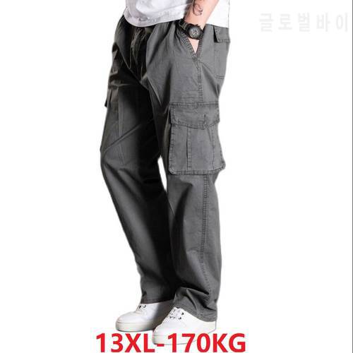 plus size 10XL 13XL 170kg spring winter Men cargo pants cotton safari style pockets pants out door straight pants loose MFERLIER