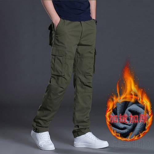 Winter Fleece Warm Tactical Pants Zip Cotton Trousers Loose Army Green Cargo Pants Men Casual Plus Thicken Tooling Pants size