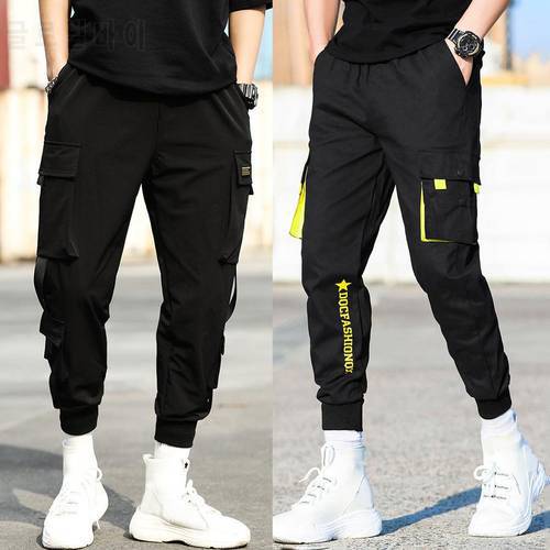 Casual Men Breathable Ankle Tie Pocket Drawstring Cargo Pants Ninth Trousers 2021 Hip Hop Boy Multi-pocket Male Ankle-lengt Pant