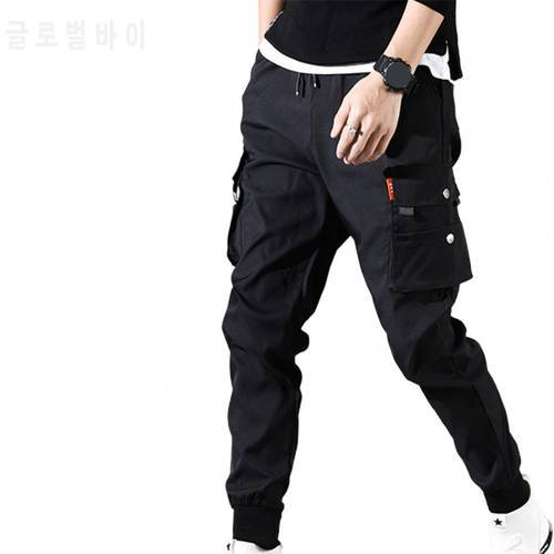 2021 New Men&39s Pants Solid Color Drawstring Elastic Waist Pockets Hem Cropped Pants Multi Pocket Cargo Pants Trousers Streetwear