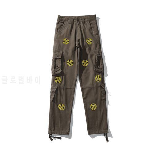 2021 Grimace Crystal Patch Multiple Pockets Straight Cargo Pants Men Streetwear Harajuku Overalls Casual Trousers Pantalon Homme
