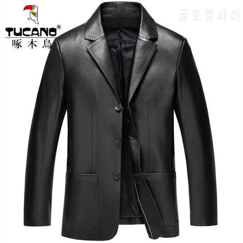 Men Leather Jackets Genuine Sheepskin Leather Coats Suits Three-Button Autumn Casual Jackets Mens Plus Size Outwear