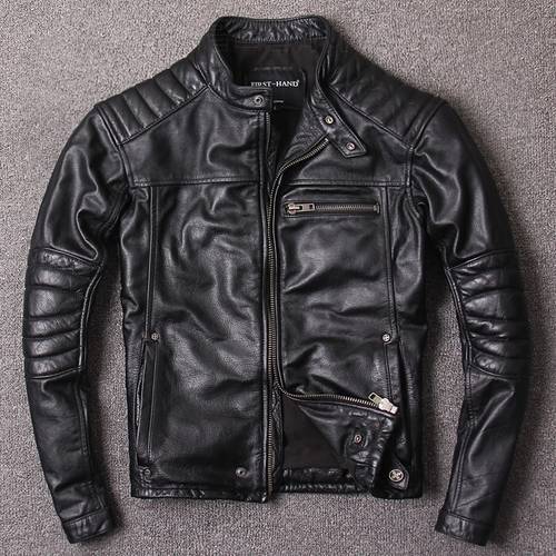 YRFree shipping.Classic biker genuine leather jacket.ship men cool quality cowhide coat.slim short origin natural cloth