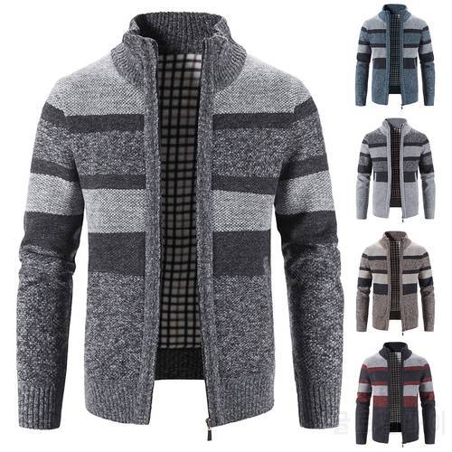 2021 New High Quality Men&39s Coat Men Slim Block Stand Collar Warm Cardigan Knit Jacket Coat Chaqueta De Abrigo Para Hombre