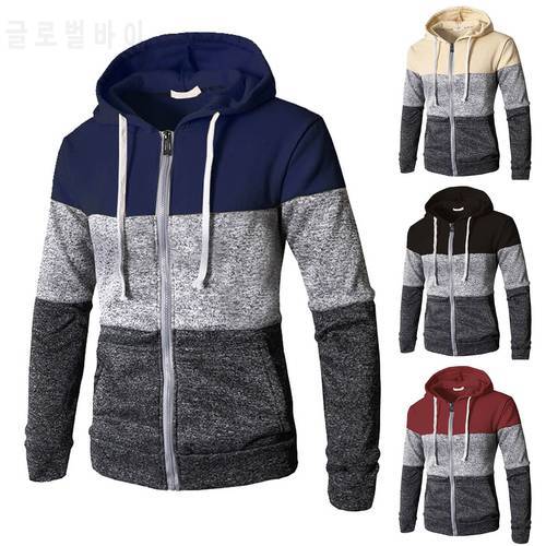 Men&39s Zipper Jackets Autumn And Winter Patchwork Coat Colorblock Long Sleeve Lace-up Hooded Cardigan Windbreaker Jackets