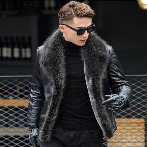 M-5XL 2020 winter new men lambswool leather jacket Genuine leather coats thicken fur animal collar jaqueta masculino plus size