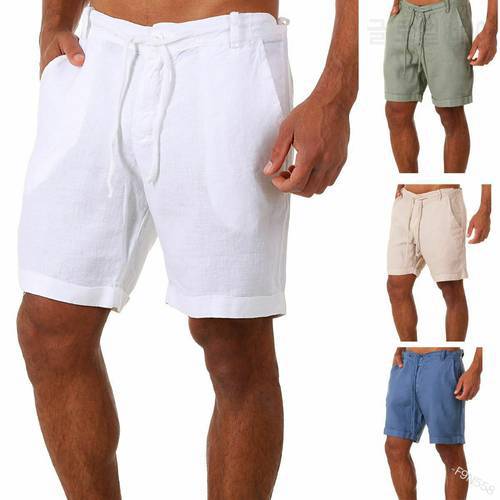 Men Cotton Linen Shorts Casual Loose Drawstring Beach Short Pant For Male 2021 Summer Fashion Streetwear