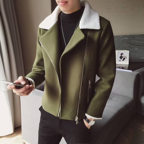 2022 Plush Long-sleeved Men&39s Winter Denim Cotton Jacket Lamb Wool Korean Fashion Style CropTop Thick Outware Coat For Young Men