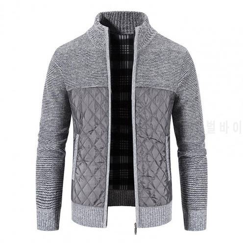 Zipper Closure Sweater Coat Long Sleeve Sweater Coat Autumn Winter Patchwork Pockets Stand Collar Knitted Jacket Knitwear