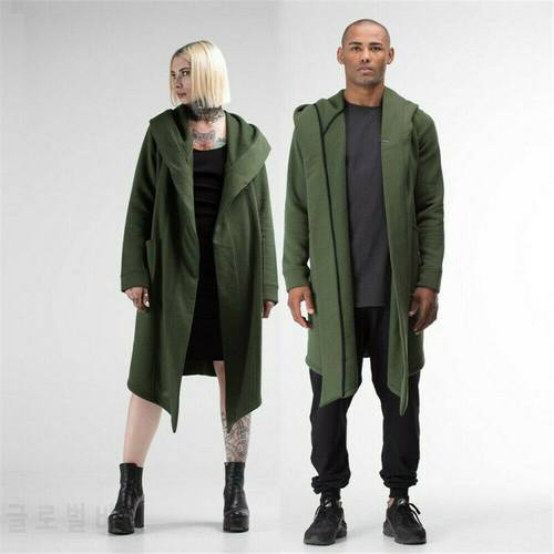 Unisex Men Women Cardigan Hooded Cloak Cape Coat Long Trench Outwear Overcoat 2019 Winter New Mens Solid Hooded Coat Black