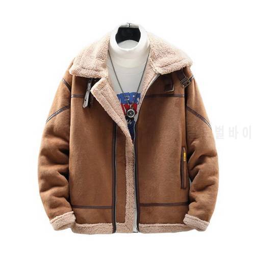 Winter Coat Men&39s Suede Cotton Lamb Fur Jacket Fur Coat Punk Style Warm Leather Coat With Plush Inside Parkas